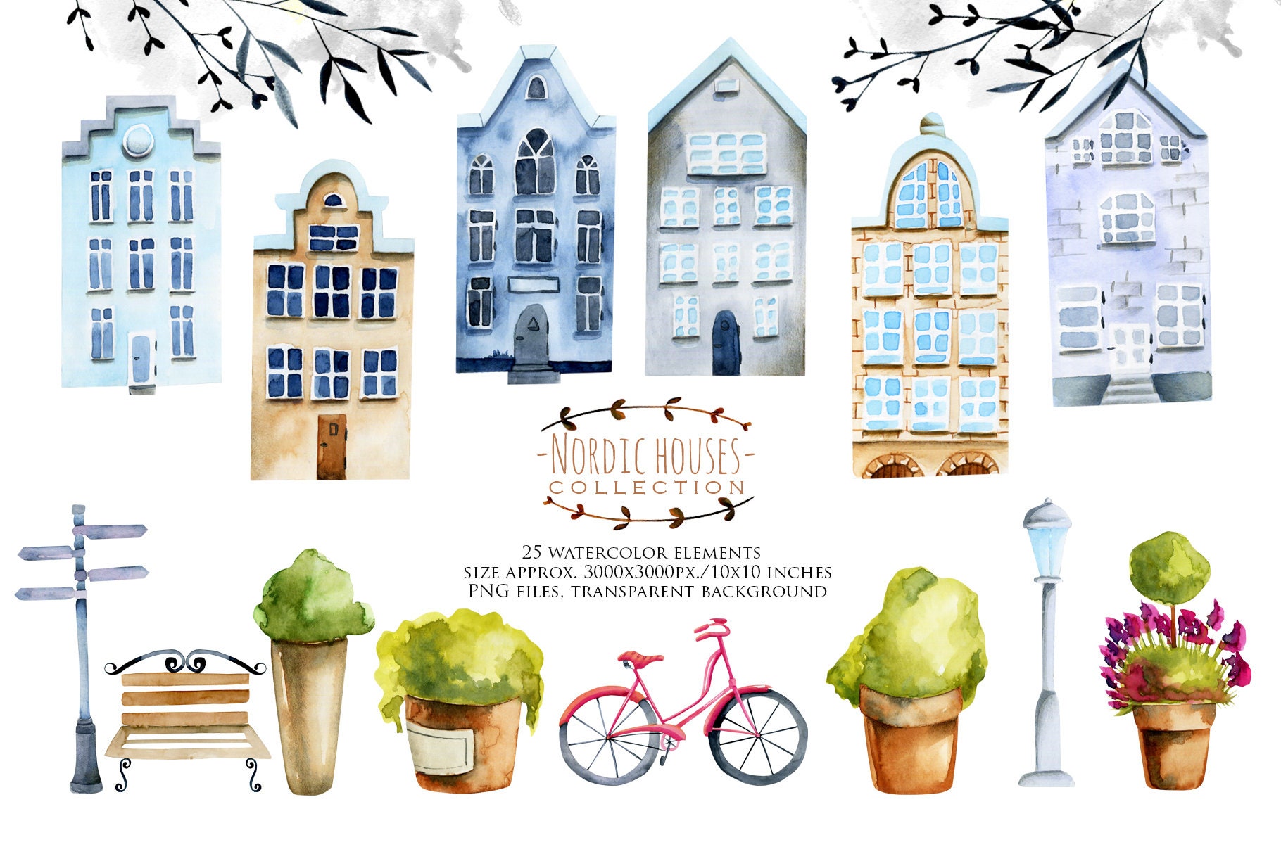 watercolor home house and building city element collection set town  16765359 PNG