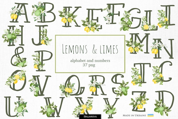Lemon Alphabet Clipart Lemon Letters Clipart Floral Alphabet - Etsy