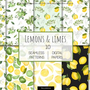 Zitrone nahtloses Papier Pack Zitrone und Limette Musterdesign Sommer Obst Illustration Zitrusfrüchte Tapete Grüne Zitrone Digitaldruck