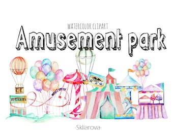 Aquarelle clipart Fun fair clipart Amusement park clipart Carousel clipart Carnival clipart Circus png Anniversaire clipart Planner autocollants