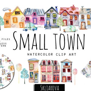 Aquarel huis clipart png Cartoon huis illustratie kinderen clipart kinderkamer clipart kinderen illustraties kleine stad clipart schattig gezellig huis