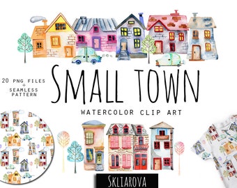 Watercolor house clipart png Cartoon house illustration Kids clipart Nursery clipart Children clip art Small town clipart Cute cozy house