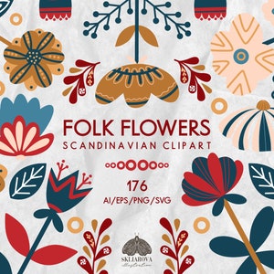 Folk floral clipart Folk art clipart Scandinavian clipart Nordic folk art Folk flowers clipart Scandinavian folk art png Folk art clip art