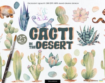 Watercolor Cactus clipart Cactuses Png Agave Desert Floral clip art Cacti Mexican cactus Desert Animals Snake Turtle Lizard Aloe Vera Print