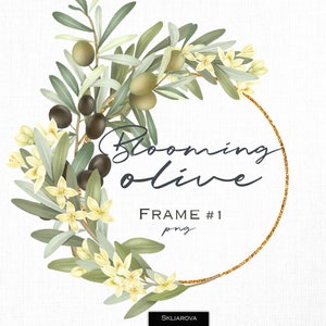 Cadre d'olivier Png Aquarelle branche d'olivier Cercle floral Couronne clipart Olivier Illustration de mariage Carte d'invitation Verdure bordure dorée