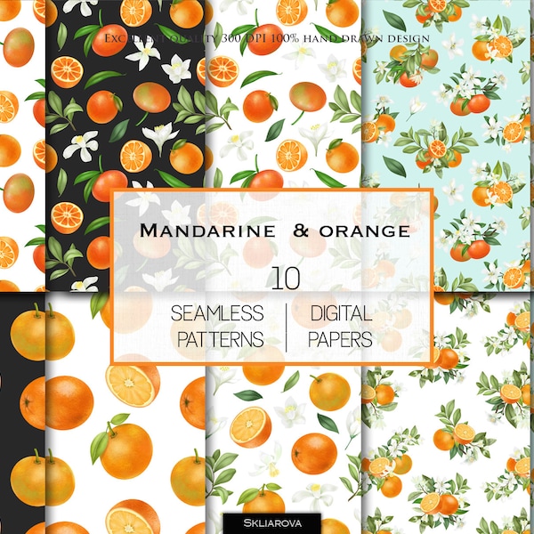 Oranges digital paper Oranges digital pattern Citrus digital paper Floral digital paper pack Orange fruit digital paper Orange digital print