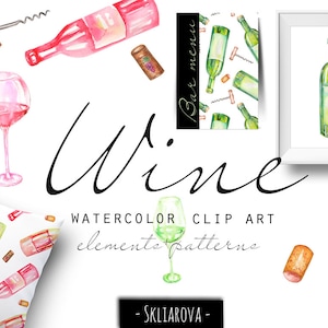 Clipart vino Bottiglia di vino acquerello Vino rosso Bicchiere Png Bevanda alcolica clipart Vino bianco Bottiglia di champagne Menu Bar Ristorante Illustrazione