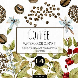Clipart de café en acuarela Amantes del café Clip art de café PNG Ilustración de café Granos de café Planta de café Imágenes de café Clipart de cocina