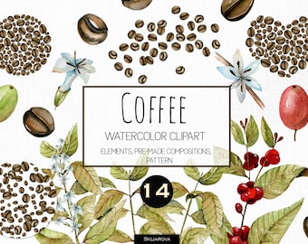 Watercolor coffee clipart Coffee png clip art Coffee illustrations Coffee beans clipart Coffee plant clipart Coffee images Kitchen clipart
