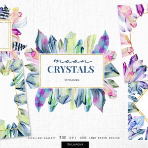 Watercolor Crystal Frame Clipart Crystals Border clip art Digital Frames for Card Jewels Diamond Gemstones Precious Stones Border Gems Png