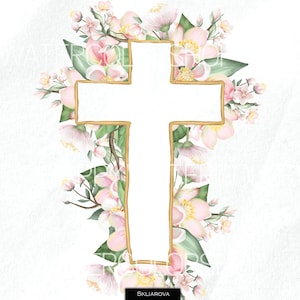 Acuarela Cruz de Pascua png Cruz floral de primavera Cruz de Pascua Clipart religioso Cruz de bautismo Primera comunión clipart Invitaciones de bautismo