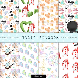 Magic kingdom digital paper Magic kingdom pattern Cartoon digital paper Fairytale digital paper pack Baby girl Princess castle Cartoon print