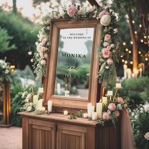 Letrero de bienvenida para boda, con nombres personalizados, para espejo, acrílico y cartón. Adhesivo para espejo de boda, letrero de bienvenida para recepción.