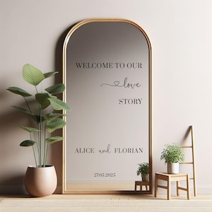 Letrero de bienvenida para boda, con nombres personalizados, para espejo, acrílico y cartón. Adhesivo para espejo de boda, letrero de bienvenida para recepción.