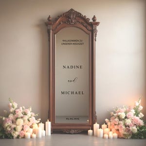 Letrero de bienvenida para boda, con nombres personalizados, para espejo, acrílico y cartón. Adhesivo para espejo de boda, letrero de bienvenida para recepción.