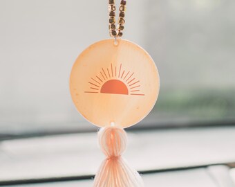 Boho Sunshine Acrylic Car Charm with Tassel – Rearview Mirror Accessory- Sweet 16 Gift