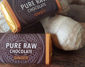 Pack of 10 - Pure Raw Chocolate - GINGER Artisan Chocolate, Vegan , Gluten free ,Christmas , Superfood, Hamper,stocking fillers