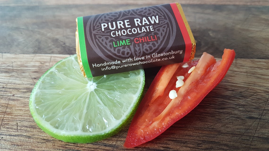 Pack of 10 Pure Raw Chocolate Lime Chilli, Artisan Chocolate,stocking Fillers, Organic Vegan