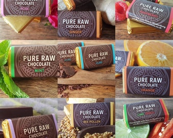 Pack of 10 - Pure Raw Chocolate - mixed selection to order, Organic,Gluten Free Vegan treat,Chocolate Hamper, Easter