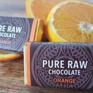 Pack of 10 - Pure Raw Chocolate - ORANGE,Artisan organic chocolate bar,gluten free,Vegan snacks,Chocolate Hamper, Christmas Stocking