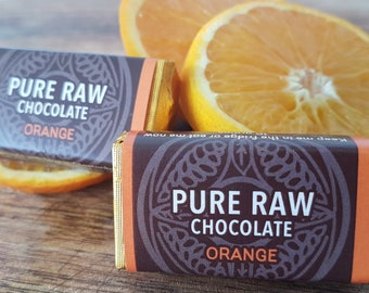 Pack of 10 - Pure Raw Chocolate - ORANGE,Artisan organic chocolate bar,gluten free,Vegan snacks,Chocolate Hamper, Christmas Stocking