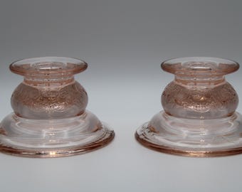 Federal Madrid Pink Glass Candle Stick Holders