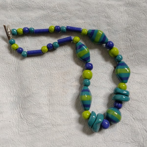 Hand-made necklace, Colourful necklace, Bead necklace, Semi-precious,Ceramic necklace, Abstract necklace, Unique Jewellery, Artisan necklace