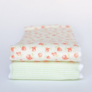 Flannel Cloth Diaper Burp Cloth - Flowers and Stripes - Set of 2 - Baby Girl