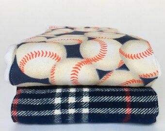 Flannel Tuch Diaper Burp Tuch-Baseball und Plaid-Set of 2-Baby Boy