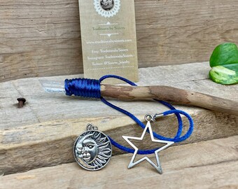 Handcrafted Witch Wand with Clear Quartz, Sun, Moon & Star