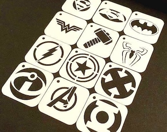SUPERHERO Set of 3pcs Stencils FLASH CAPTAIN AMERICA X MAN Cupcake Icing Card