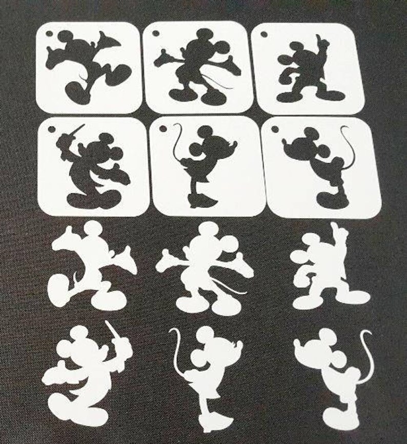 Set of 6pcs Mickey Mouse Silhouette Airbrush Paint Stencils | Etsy