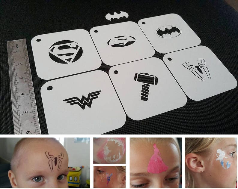 Kids Face Painting Set of 6pcs Small Size SUPERHERO Stencils Etsy