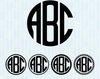 Circle Monogram SVG Files, Monogram dxf, png, eps, Silhouette Studio, Circle Font, Cutting File