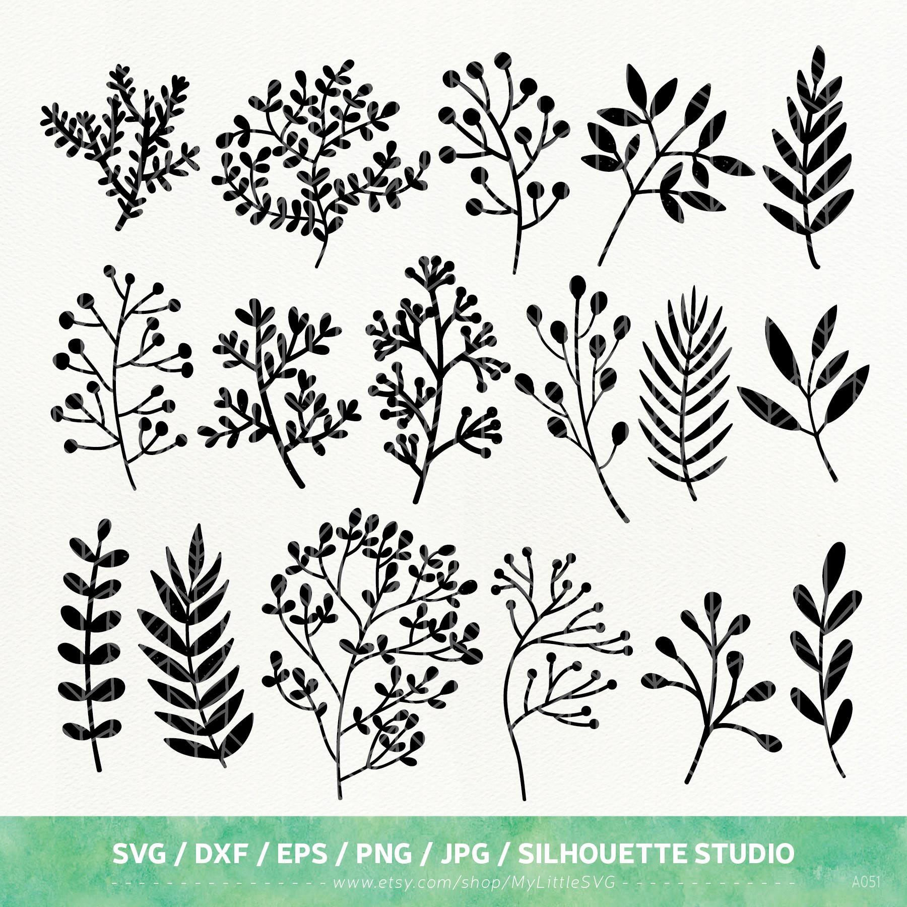 Download Leaves SVG Files Foliage dxf png eps Silhouette Studio | Etsy