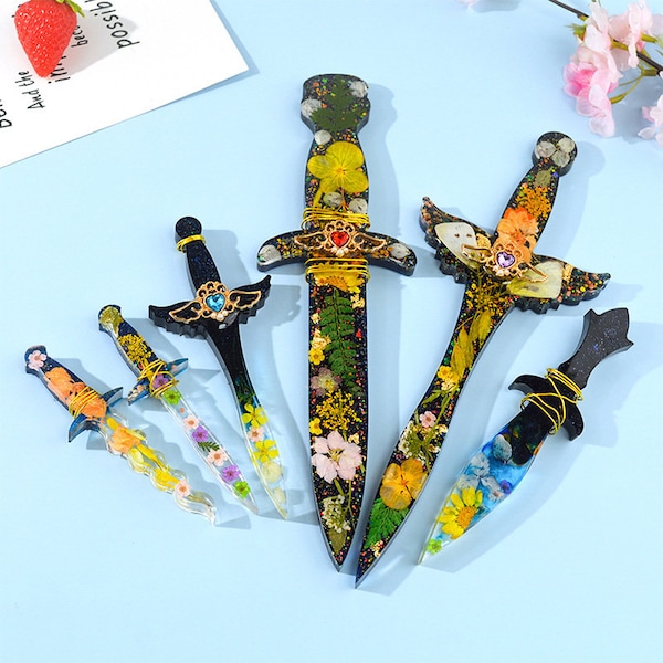 1 Set Diy Epoxy Mold Small Sword Dagger Mold Resin Key Chain Pendant  Silicone Mold