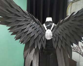 Black Handcrafted Angel Wings Synchronized Electric Flapping Wings - Movable Wing Motor Kit with 14500 Battery & Strap-Wings included