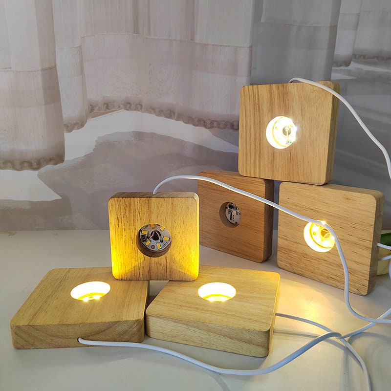 Wood Base-square Light Base Night Light Wood Lamp Base for Crystal ...