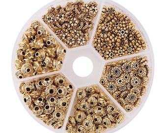 300pcs 6 Style Antique Golden/ Brass Color Spacer Beads Tibetan Bali Metal Spacers for Bracelet Necklace Jewelry Making Findings Accessories