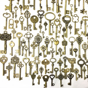 130pcs Antique Bronze Vintage Key Charms Necklace Bracelet Pendant-Petite to Large Size