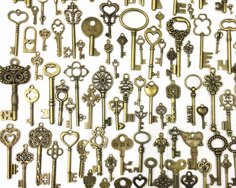 130pcs bronce antiguo vintage llave encantos collar pulsera colgante-pequeño a gran tamaño