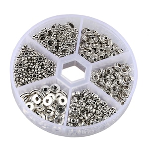 300pcs 6 Style Antique Silver Spacer Beads Tibetan Bali Alloy Tube Metal Spacers for Bracelet Necklace Jewelry Making Findings Accessories