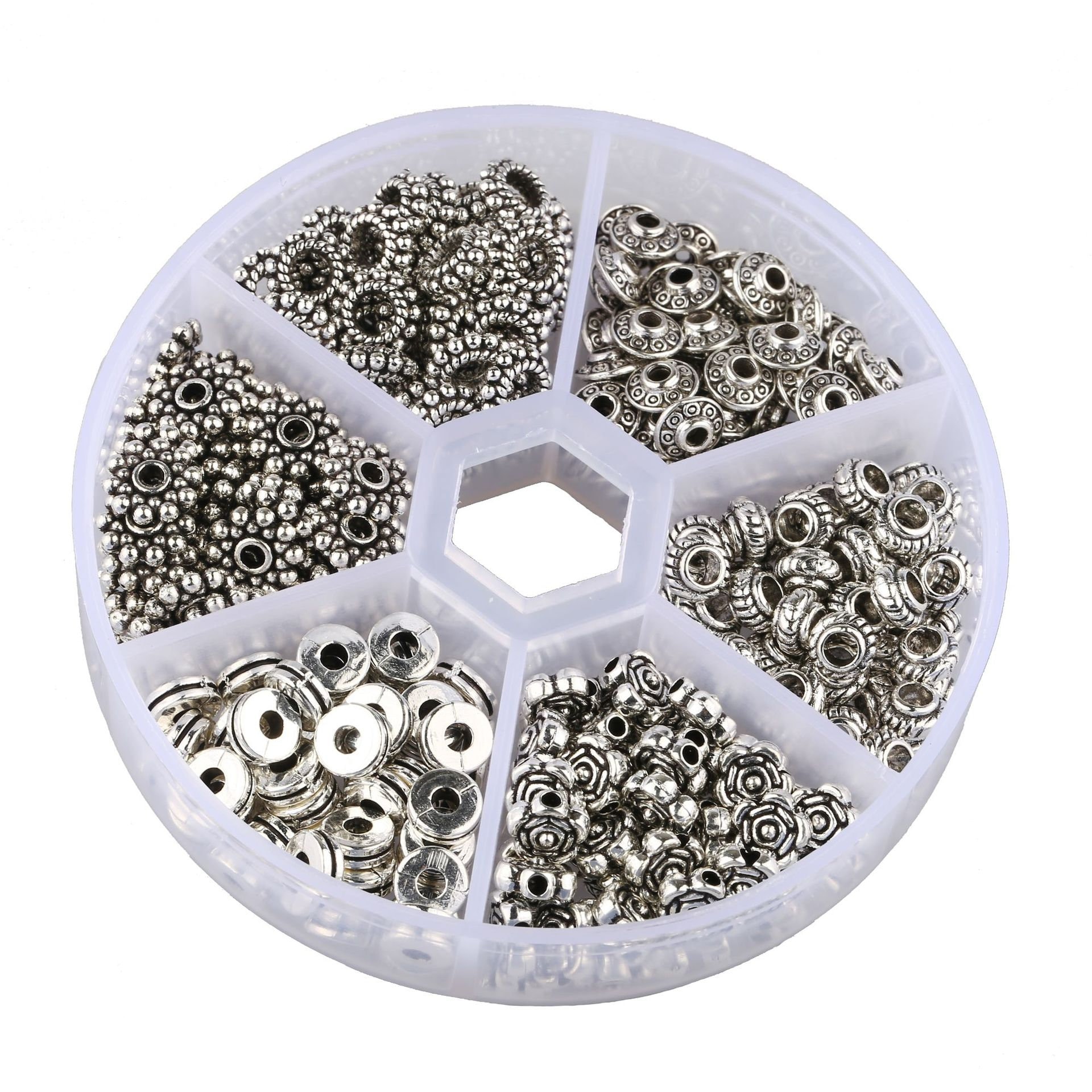 300pcs 6 Style Antique Silver Spacer Beads Tibetan Bali Alloy Tube Metal Spacers for Bracelet Necklace Jewelry Making Findings Accessories
