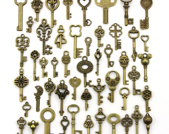 50pcs bronce antiguo vintage llave encantos collar pulsera colgante-tamaño pequeño