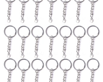 50pcs DIY Key Chain Set, 50pcs 25mm Keychain with lobster clasp, Silver Plated, DIY Jewelry Finding Craft Idea