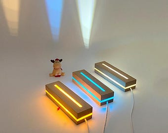 Base de madera multicapa - Base de luz de noche, base de lámpara de madera para adornos de cristal, arte de resina, modelos de figuras, etc. - Cable USB