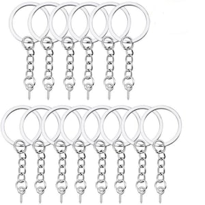 100Pcs KeyRings with Chains, Open Jump Rings and Screw Eye Pins for Craft Making