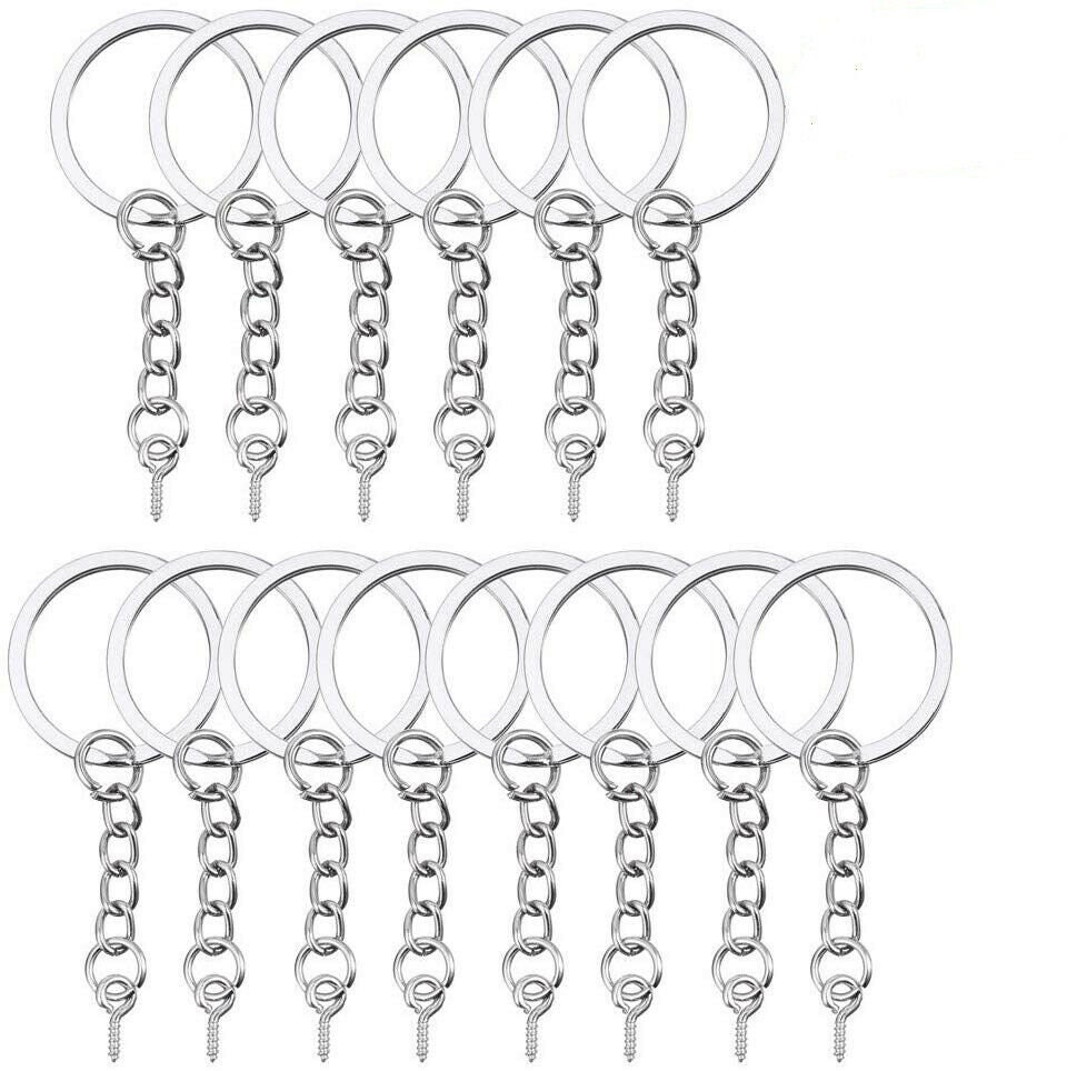 Suuchh 10pcs/lot 25 28 30mm Screw Eye Pin Key Chain Key Ring with Eye Screws Round Split Keyrings for DIY Jewelry Making Accessories (Rhodium, 30 mm)