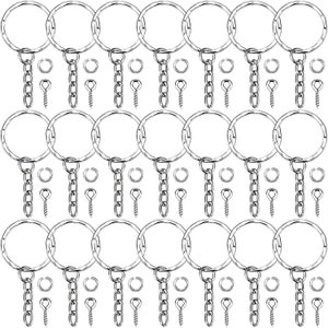 100Pcs Keychain Rings with Chain and 100 Pcs Screw Eye Pins Bulk for Crafts