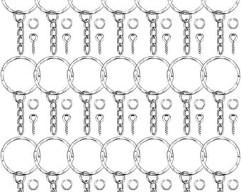 100Pcs Keychain Rings with Chain and 100 Pcs Screw Eye Pins Bulk for Crafts